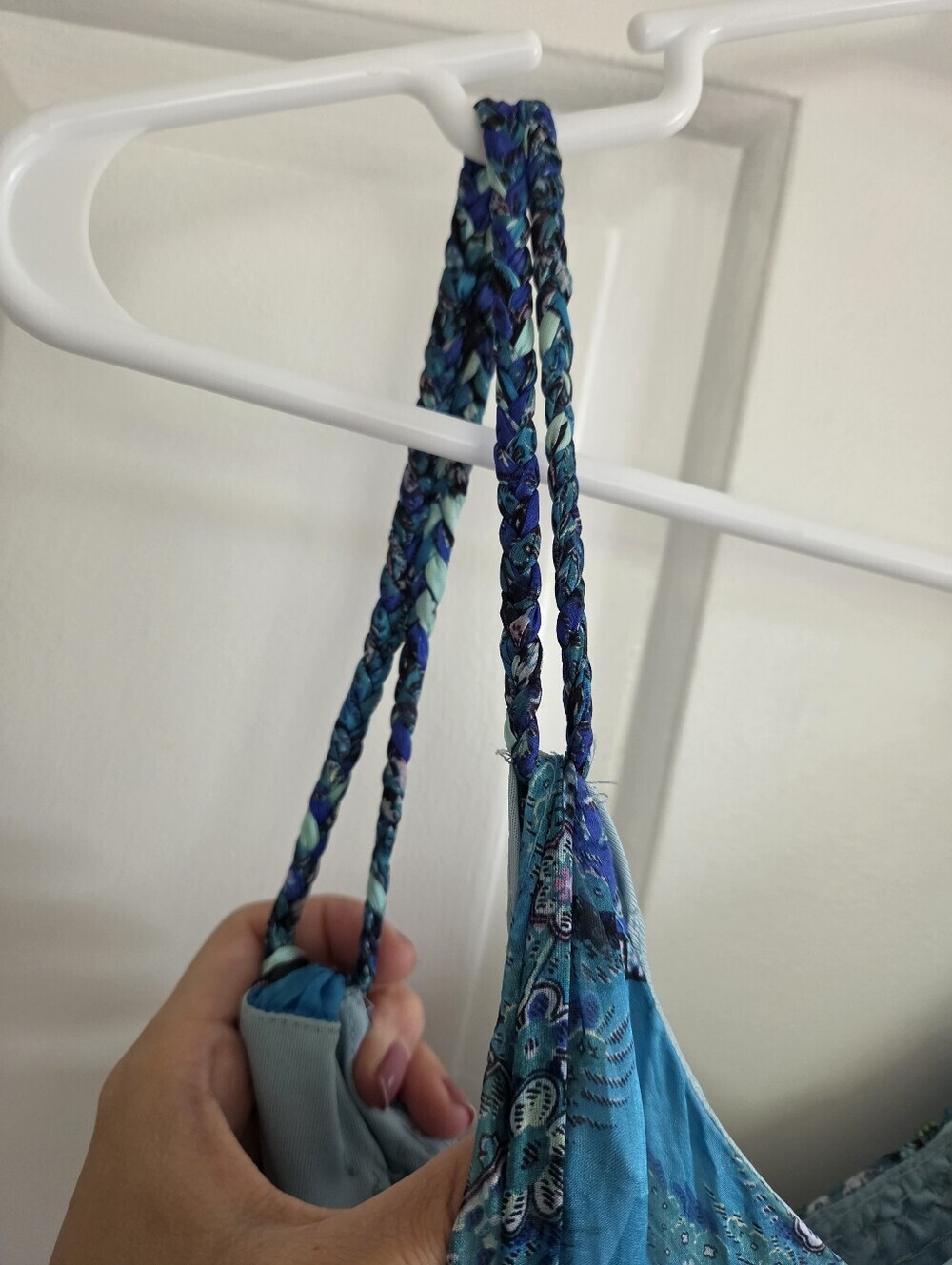 Blue Silk beaded maxi dress gown with waist tie patchwork boho stretch waist 4 - Picture 10 of 16